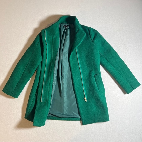 J Crew Wool Blend Kelly Green Peacoat w/ Hidden Gold Zipper, Size 2 - Picture 3 of 11